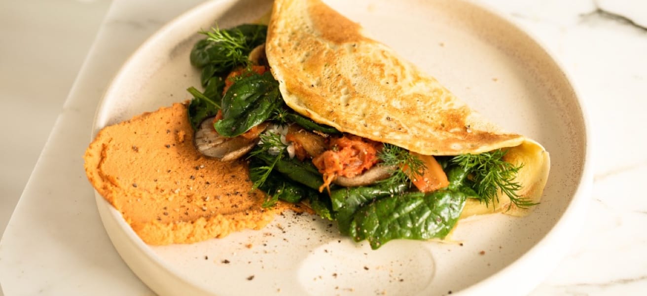 A deliciously cooked
omelette plated beautifully
